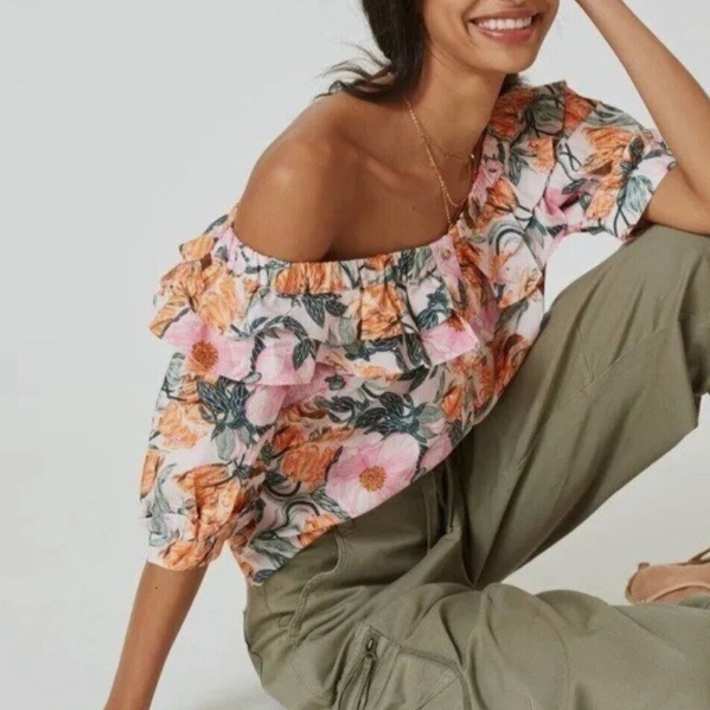Floral Ruffle Blouse - Pink and Orange NWOT